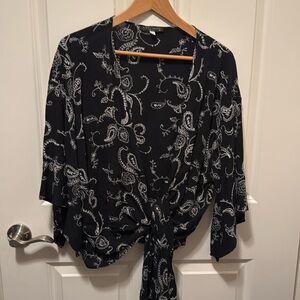 Embroidered wrap blouse